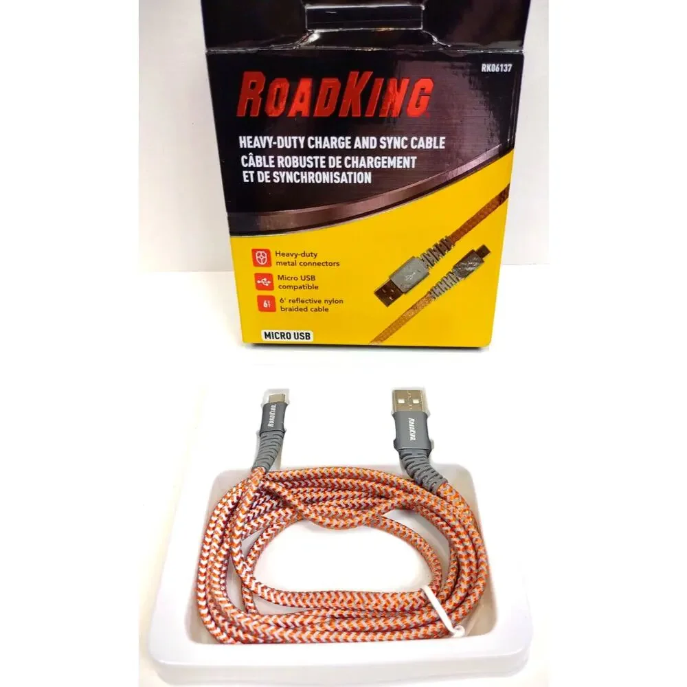 Road King 6' Heavy-Duty Charge and Sync Cable 6Ft USB to Micro RK06237